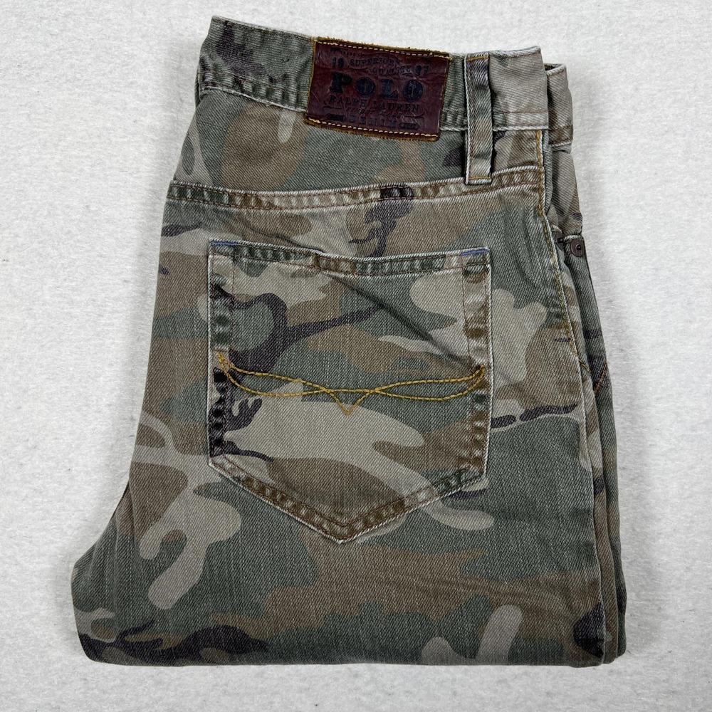 Polo Ralph Lauren Skater 750 Jeans Boys 18 Green Camo Slim Straight Denim 30x30